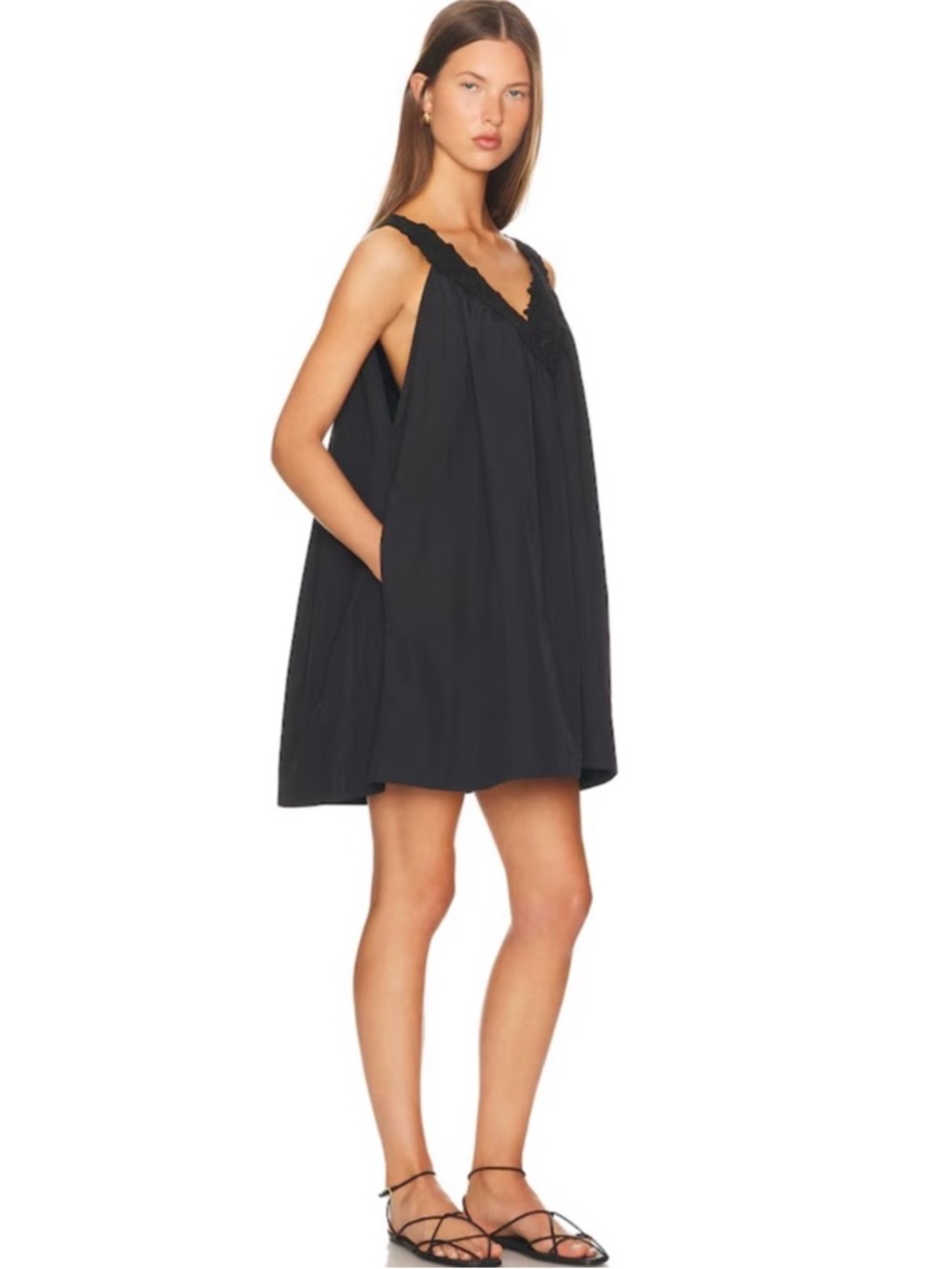Helsa Mini Dress With Lace in Tech Poplin - Picture 14 of 15